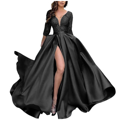 Women'S Elegant Evening Dresses Women'S Fashionable Long Dresses Trailing Evening Dresses Solid Color Floor-Length Dresses