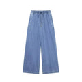 2024 Autumn Denim Pant For Women Loose High Waist Jeans Female Fashion Drawstring Elastic Waist Wide Leg Pants