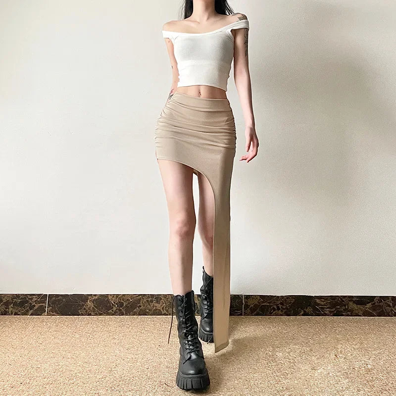 Slim Jupe Femme Été Korean Solid Color Skirts For Women Asymmetrical Y2k Clothes Fashion Clothing Sexy Mujer Conjuntos De Falda