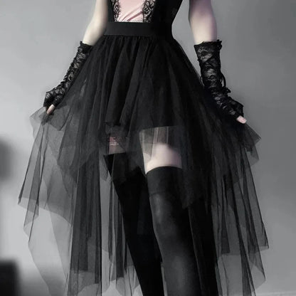 Casual Skirts Punk Sexy Net Yarn High-Waisted Irregular Skirt for Women Summer New European and American Gothic Style Versatile