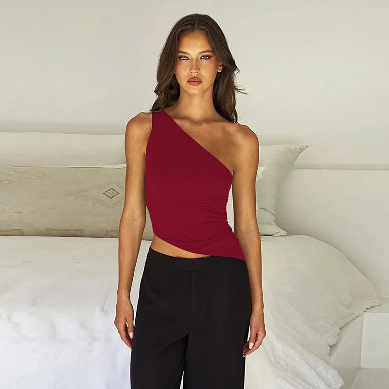 Women's Sexy Off Shoulder Crop Tops Women Summer Sleeveless Backless Lace-Up T-Shirts Woman 2025 New Hot Sale Irregular Slim Tee