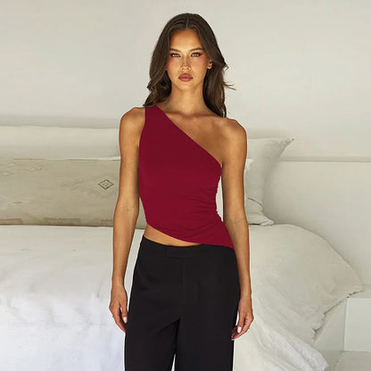 Women's Sexy Off Shoulder Crop Tops Women Summer Sleeveless Backless Lace-Up T-Shirts Woman 2025 New Hot Sale Irregular Slim Tee