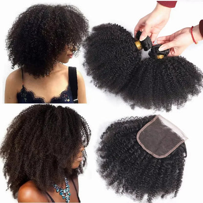 Raw Indian  Human Hair Weave Bundles 1/3/4 Bundles Deal Afro Kinky Curly Bundles Natural /Jet Black Remy Wavy Hair Extensions
