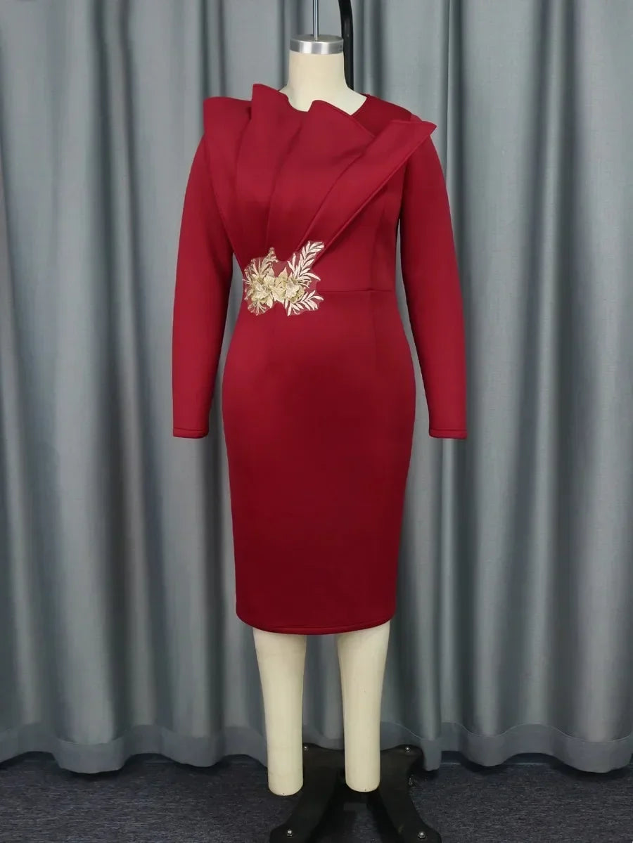 2025 Elegant Church Dresses for Women Party Bodycon Long Sleeves with Lace Appliques Sheath Classy Occasion Africa Wedding Guest