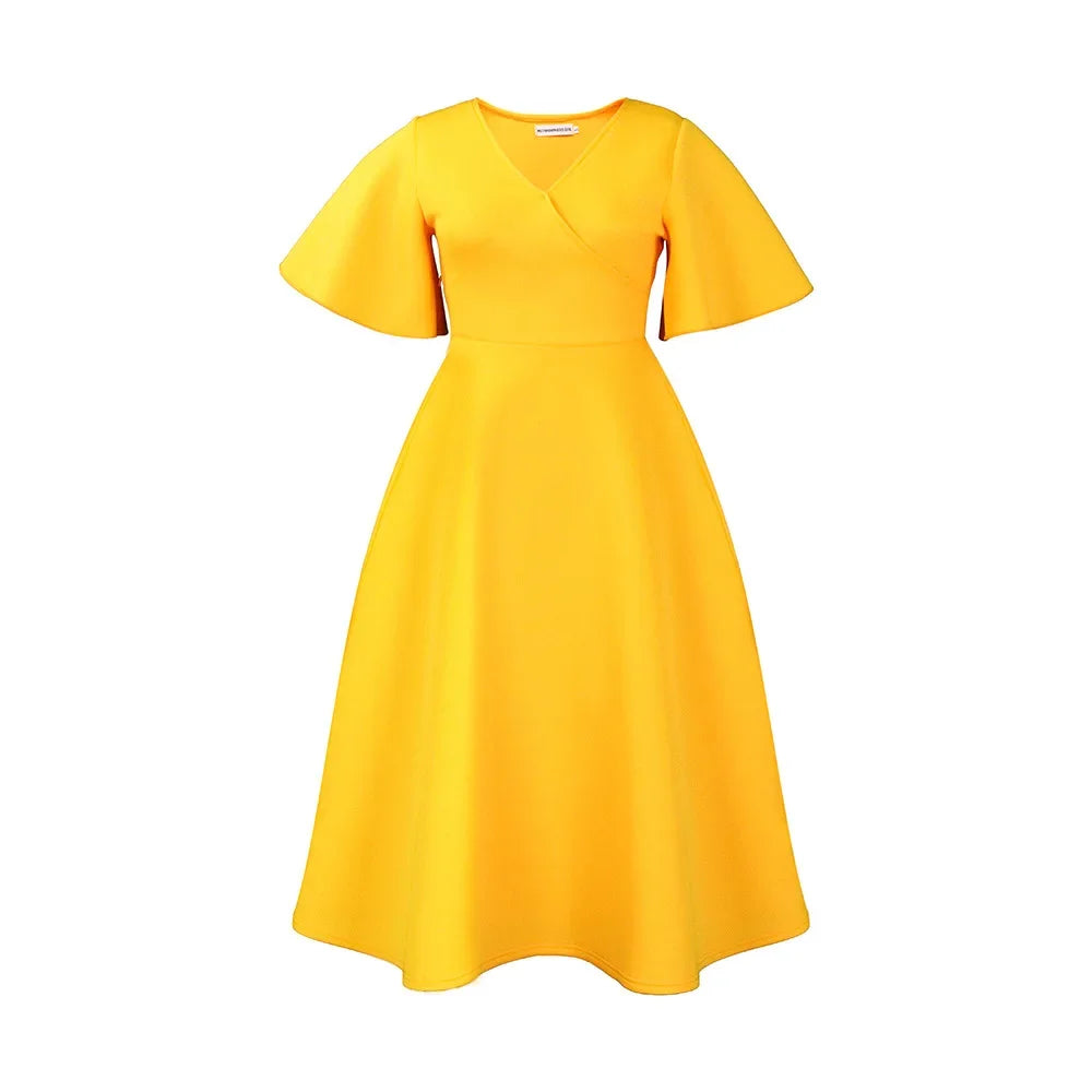 Dress Women Sexy Dresses White Round Neck Flare Sleeve Party Sheath Pleated High Waist Work Elegant Bodycon Mid Length Vestidos