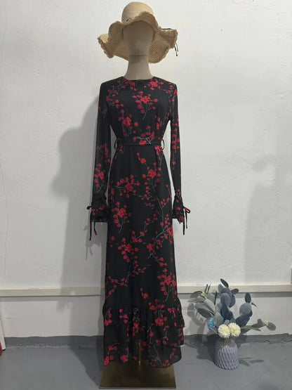 Women's Evening Dresses Summer New Printed French Floral Slim-fitting Retro White Dress for Women