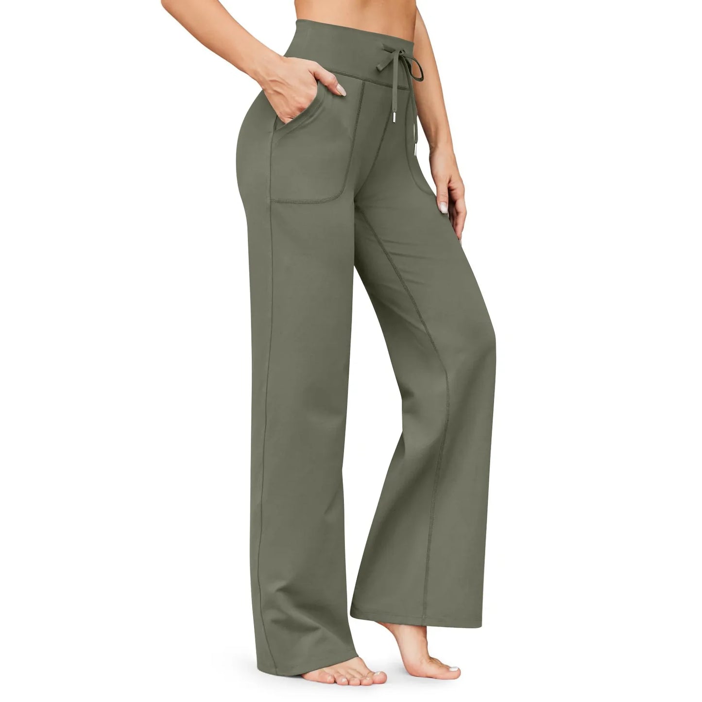 Wide Leg Yoga Pants For Women Solid Color High Waist Sweatpants With Pockets Stretch Comfy Workout Sports Trousers