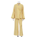 Women's Dress Sets Autumn New Striped Long-sleeved Loose Lace-up Top High-waisted Trousers Fashion Casual Suit for Women