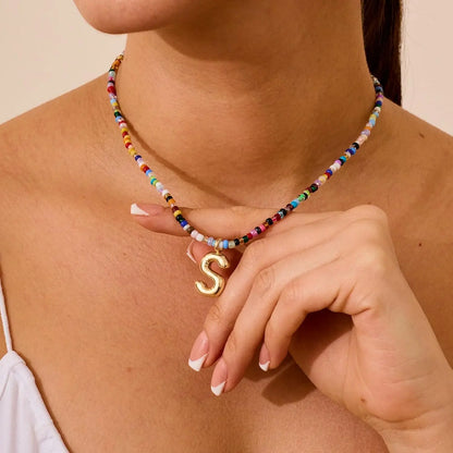 Colorful Initial Necklaces for Women Bubble Handmade Beaded Dainty Cute Beach Boho Necklace Trendy Jewelry Choker Necklace