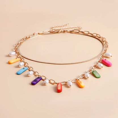 Women's pendant necklace natural geometric fashion imitation pearl jewelry color shell clavicle chain