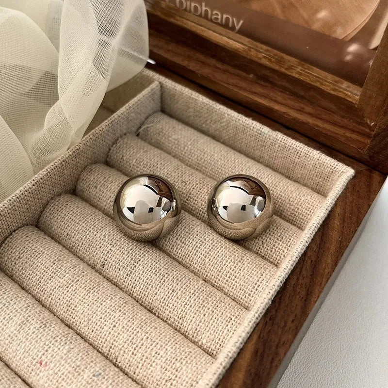 European Style Punk Fashion Geometric Half Metal Big Ball Round Stud Earrings for Women Girls Party Accessories