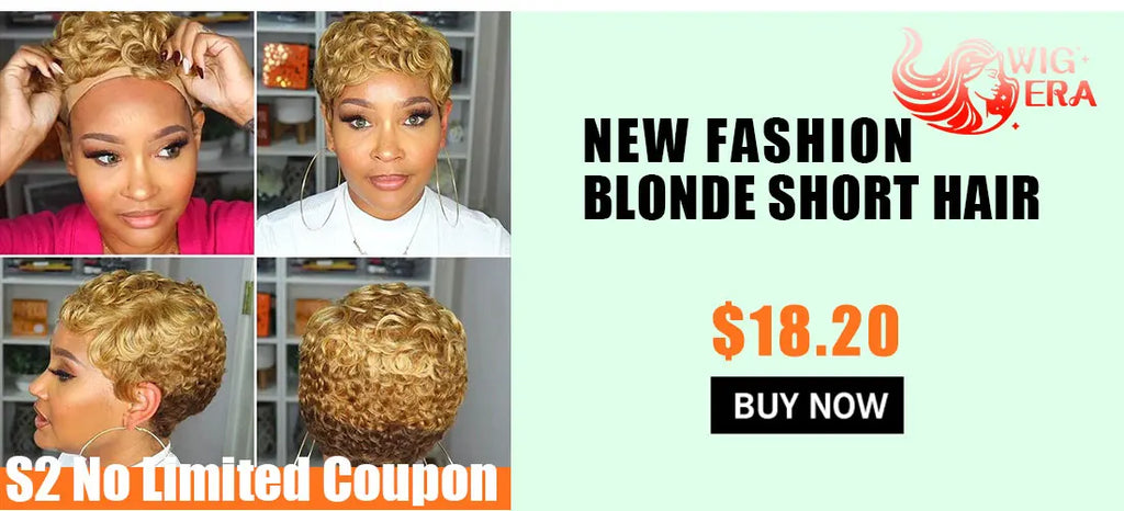 WIGERA  Highlight Synthetic Wigs Short Straight  Pixie Cut Hair Bob Wig Honey Gold Mix Black  Hair For Woman