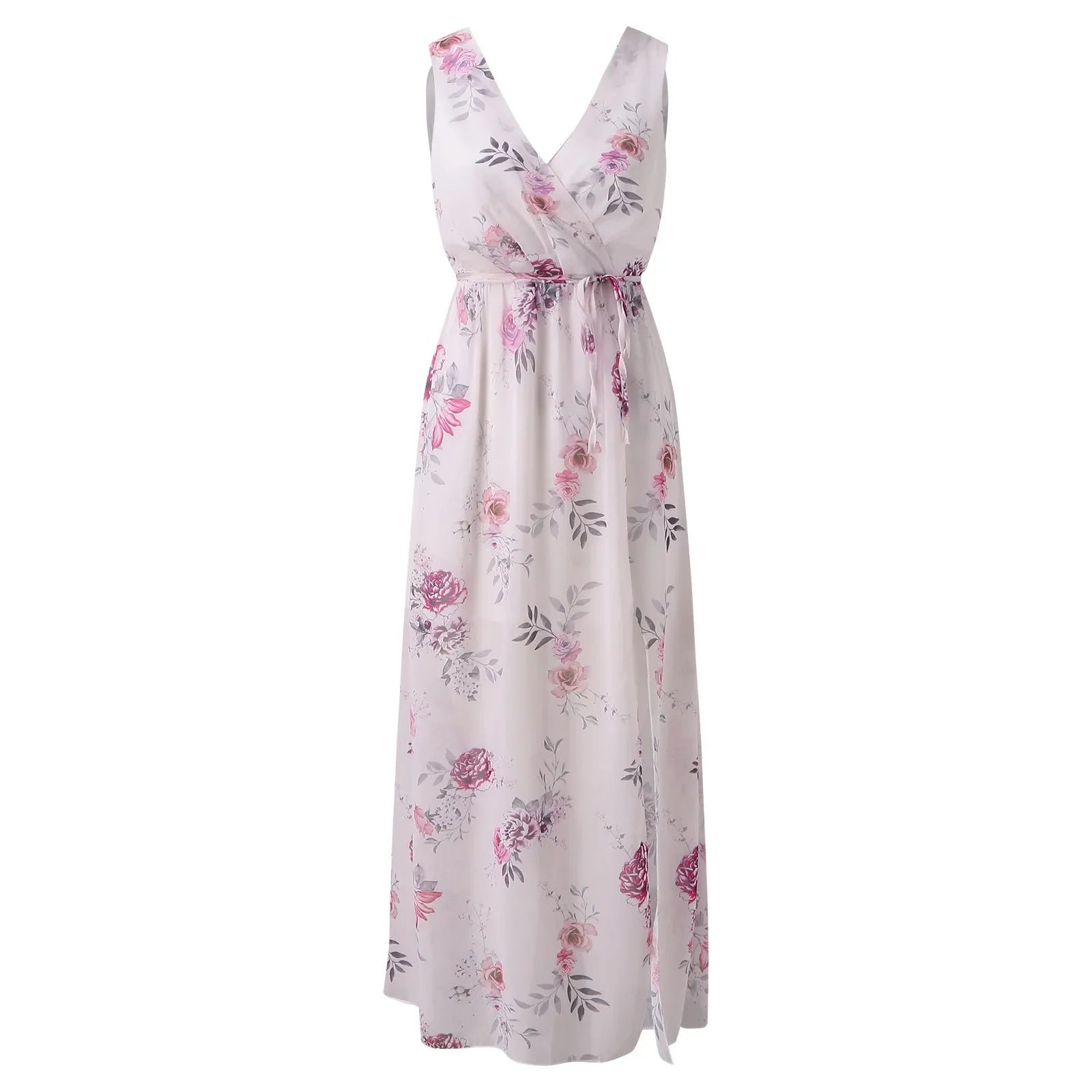Dresses For Women Evening Dress Printed V Neck Sleeveless Dress Beach Vacation Chiffon Evening Party Long High Slit Dress