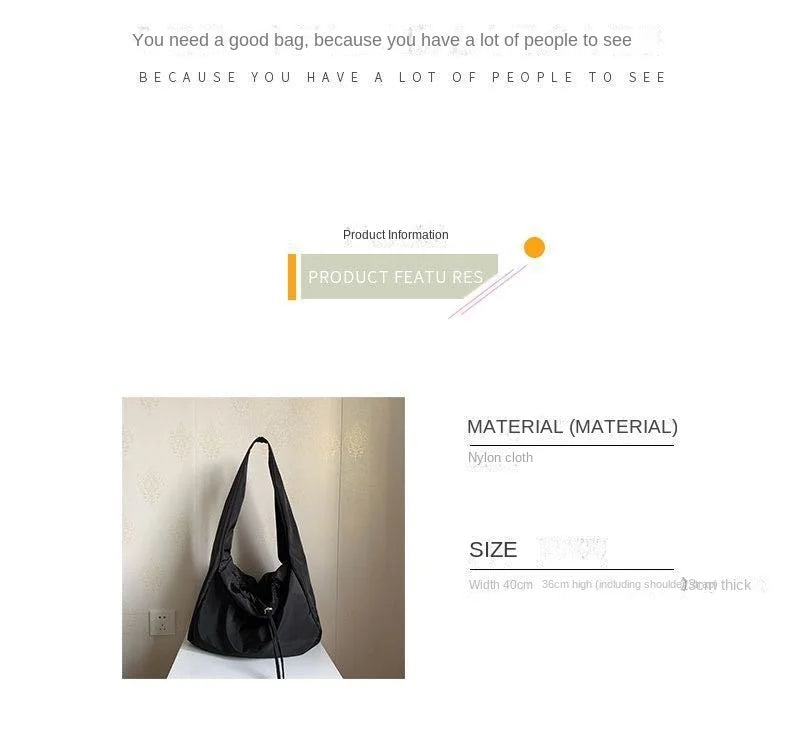 Women Bag New Nylon Bucket Fashion Solid Zipper SOFT Shoulder Bag Purses and Handbags Luxury Designer Black Tote Bag сумка