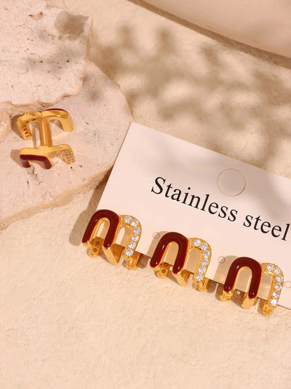 Wine Red Enamel Earrings For Women Copper Gold Plated Trendy Female Ear Studs Girls Charming Jewelry