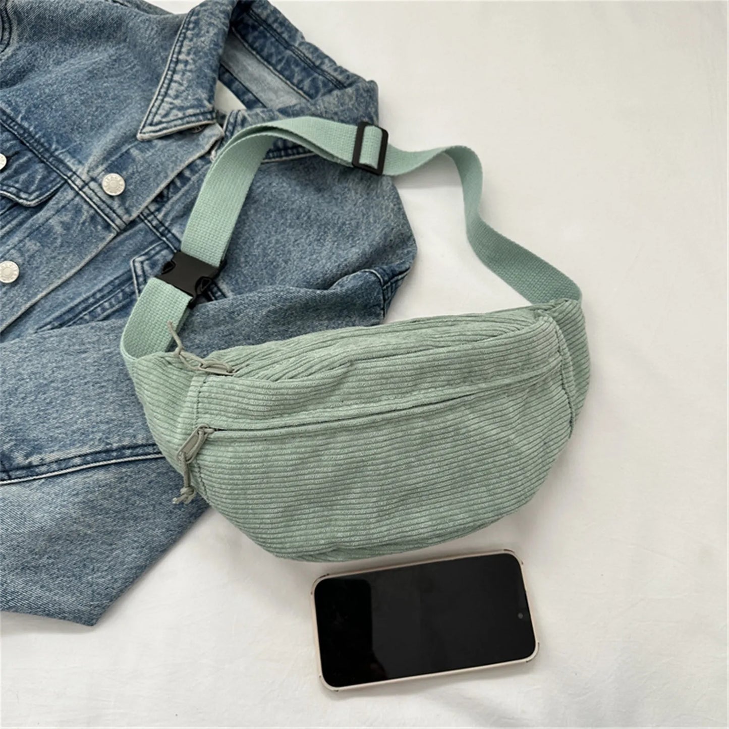 Women Waist Bag Fashion New Student Shoulder Crossbody Bag Corduroy Niche Chest Bag Banana Belt Bags Ladies Handbag