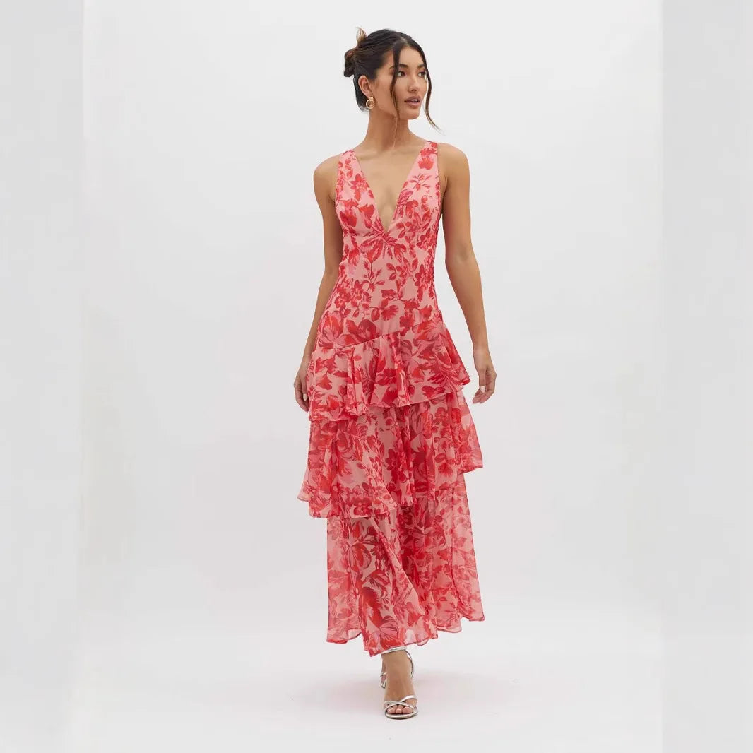 Women's Dresses Sexy Hanging Neck Dress Summer Ladies Chiffon Ruffled Hem Dress Fashion Beach Vacation Dress for Female 2025 New