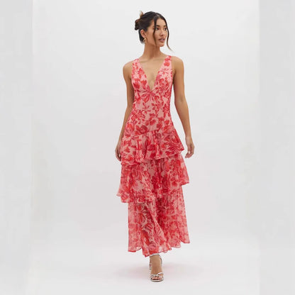 Women's Dresses Sexy Hanging Neck Dress Summer Ladies Chiffon Ruffled Hem Dress Fashion Beach Vacation Dress for Female 2025 New