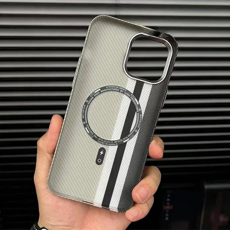 Carbon Fibre Magnetic Phone Case 16 Cover for iPhone 15 14 Pro Max Wireless Charging MagSafe Shell Alloy Camera Ring Armor Funda