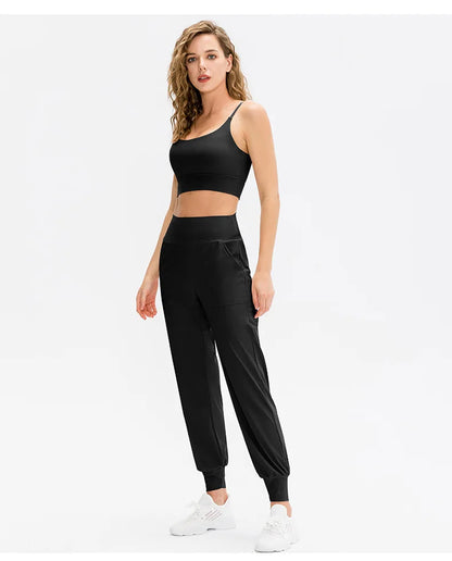 Women Loose Yoga Pants Running Sports Training Trousers with Pocket Casual Quick Dry Fitness Pants Thin for Spring Summer