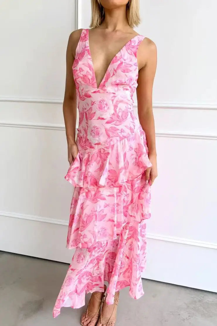 Women's Dresses Sexy Hanging Neck Dress Summer Ladies Chiffon Ruffled Hem Dress Fashion Beach Vacation Dress for Female 2025 New