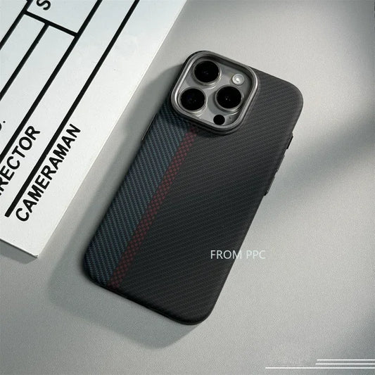 Carbon Fibre Magnetic Phone Case 16 Cover for iPhone 15 14 Pro Max Wireless Charging MagSafe Shell Alloy Camera Ring Armor Funda