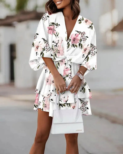 Women Dresses Fashion Vacation Sundress Women's Bat Sleeve Ruffles Dresses Summer Irregular Mini Dress