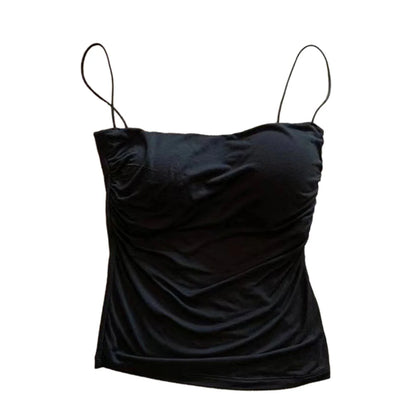 Sleeveless Tees Tank Tops For Women Camisole Vest Cropped Top Slim Fit Solid Color Spaghetti Strap Built In Bra Women Clothes