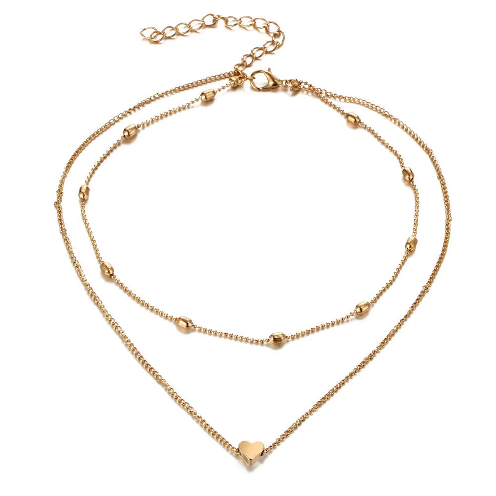 New Minimalist Clavicle Necklaces for Women Heart Love pendants Neck Chain Fashion Jewelry Beach Summer Collares Necklace
