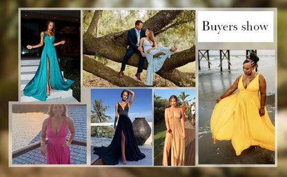 Women Evening Dresses Formal Occasion Sexy Split V Neck Backless Sleeveless Cocktail Dresses Wedding Party Prom Gowns Bridesmaid