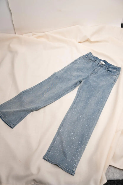 Jeans for Women Straight Diamonds Pants Stretch High Waist Washed Mom Jeans Vintage Denims Streetwear Y2k Streetwear Trousers