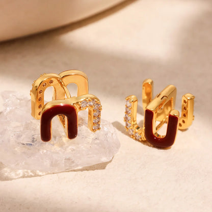 Modern Red Enamel Earrings For Women Copper Gold Plated Female Ear Studs Girls Charming Daily Jewelry
