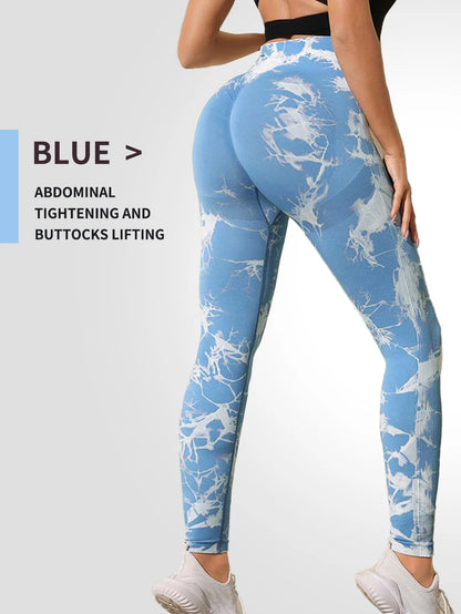 Womens Yoga Pants Gym Leggings Seamless Tie Dye High Waisted Elastic Leggings Peach Buttocks Running Fitness Sports Casual Pants