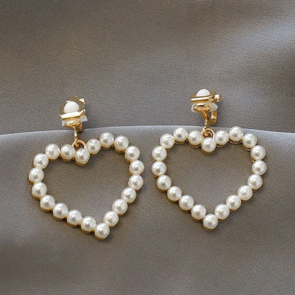 Korean Style Clip on Earrings No Pierced Earrings Women's Party Birthday Fashion Flower Heart Cute Cuff Earrings Ear Clip Gift