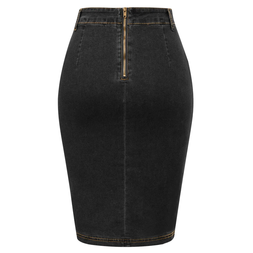 BP Women Vintage Jean Skirt With Belt High Waist Ruched Front Bodycon Skirt