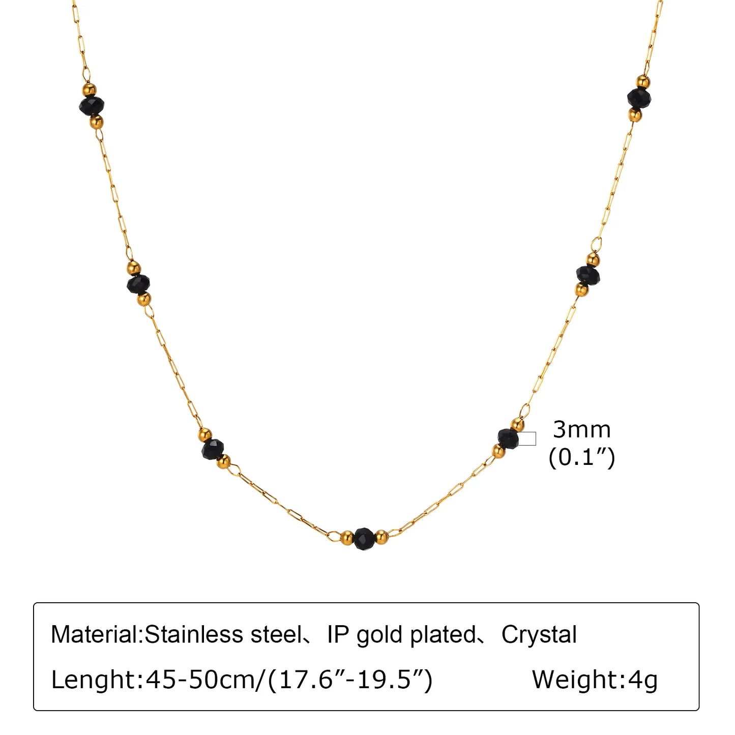 Bohemian Necklace Beaded Strap Chain Women Fashion Lanyard Neck Chain Jewelry Stainless Steel Green/Black Faceted Beads Necklace