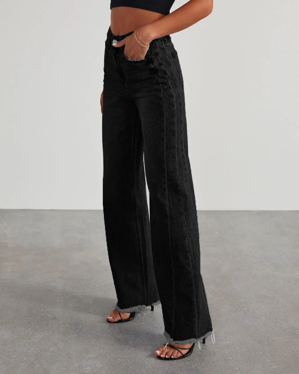 High-waisted Straight-leg Furred Jeans, Women's New Fashion High-waisted Wide-leg Pants Jeans,spring and Autumn for Women Y2k
