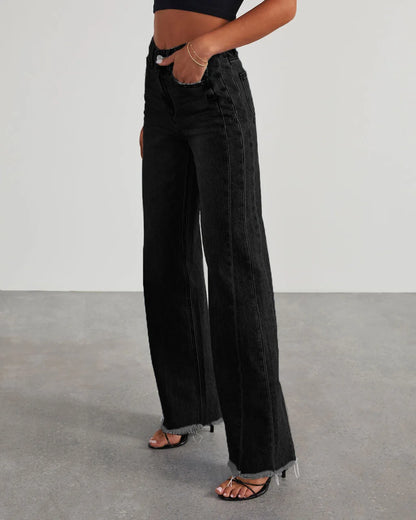 High-waisted Straight-leg Furred Jeans, Women's New Fashion High-waisted Wide-leg Pants Jeans,spring and Autumn for Women Y2k
