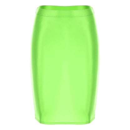 Mini Skirts Skirt For Women Autumn Bodycon Clubwear Glossy Shiny Stretchy Summer Tight Fitting High Waist Knee-length