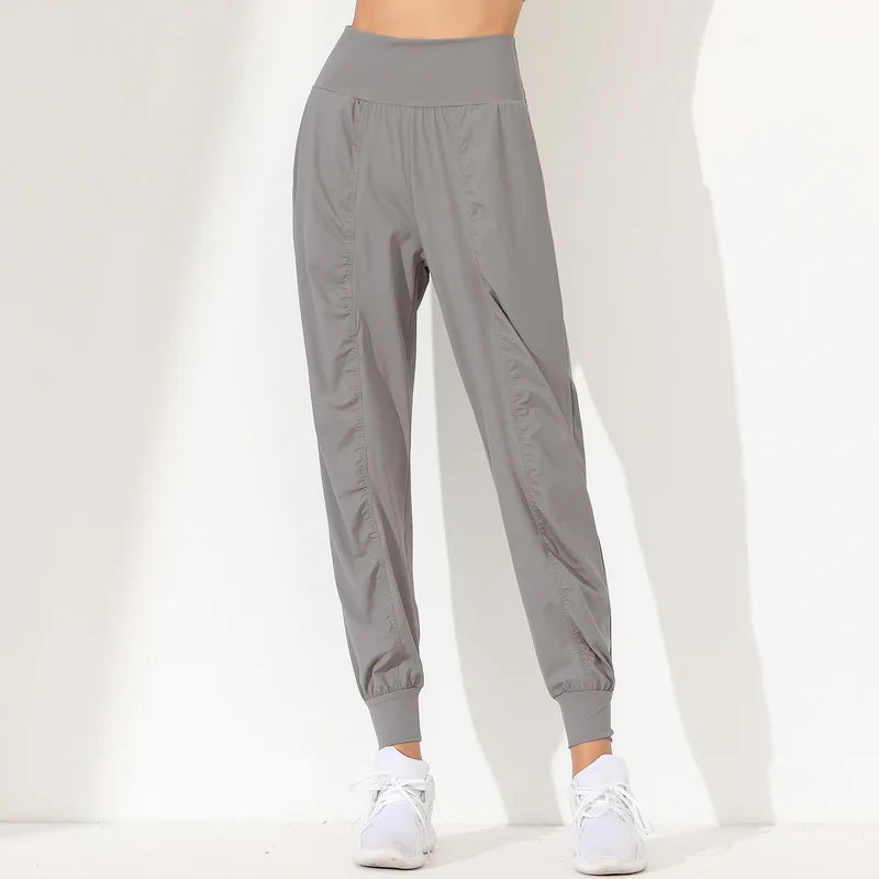 Woman Yoga Pants Loose Slim Quick-Dry Yoga Pants Pleated Hem Bound Running Fitness Capris Pockets Jogging Pants Sports pants