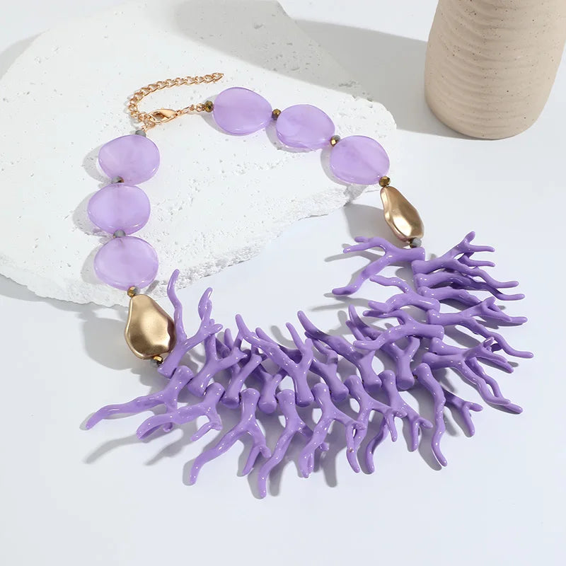 Trendy Vintage Beaded Chain Bohemian Necklaces for Women Big Beads Coralline Pendant Necklace Colorful Bib Jewelry Boho Gifts