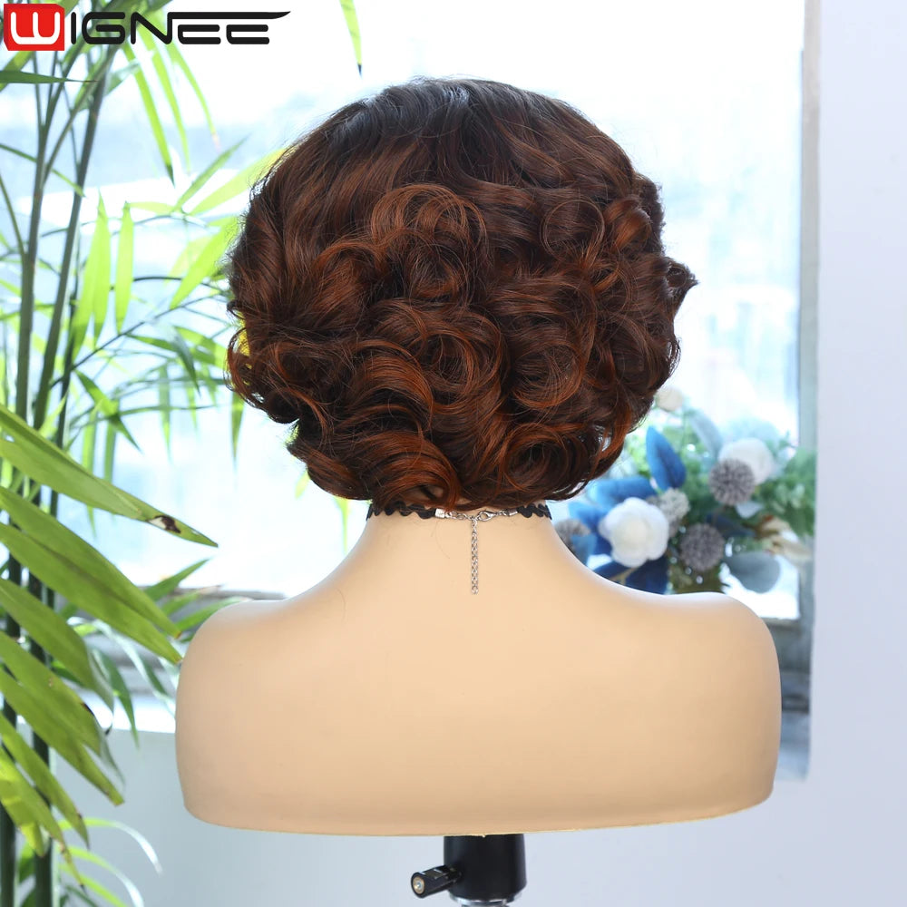 Wignee Body Wave Short Wig Brown Color Synthetic Hair Wigs For Women Side Part Wigs On Sale Clearance Cosplay Wig Daily Use