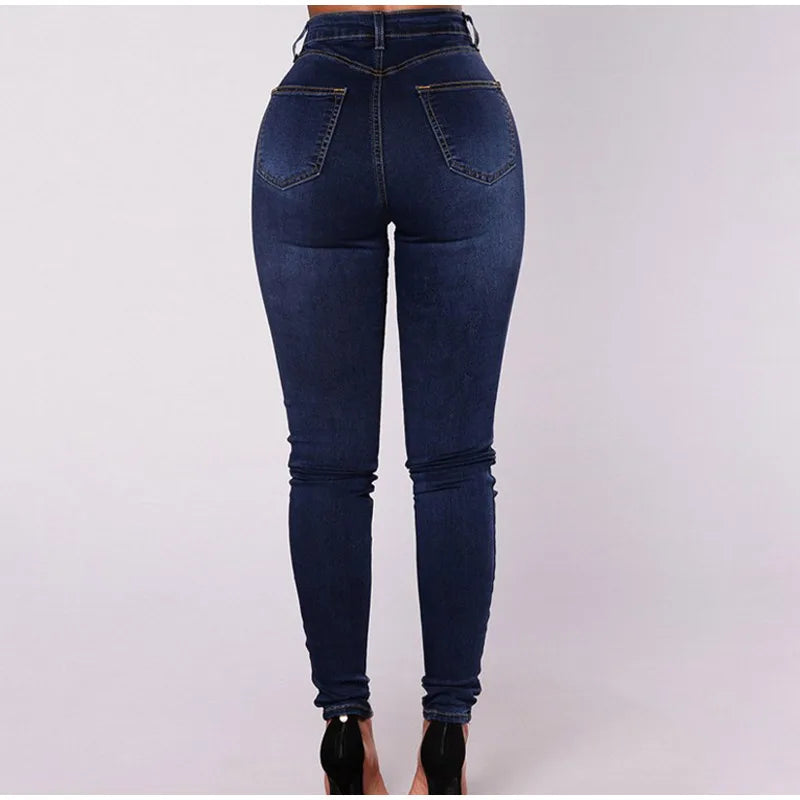 Sexy Stretchy Jeans Women High-waisted Double Breasted Slim Denim Pants Elastic Waist Female Fashion Tight Skinny Denim Trousers