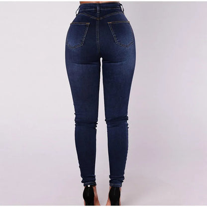Sexy Stretchy Jeans Women High-waisted Double Breasted Slim Denim Pants Elastic Waist Female Fashion Tight Skinny Denim Trousers