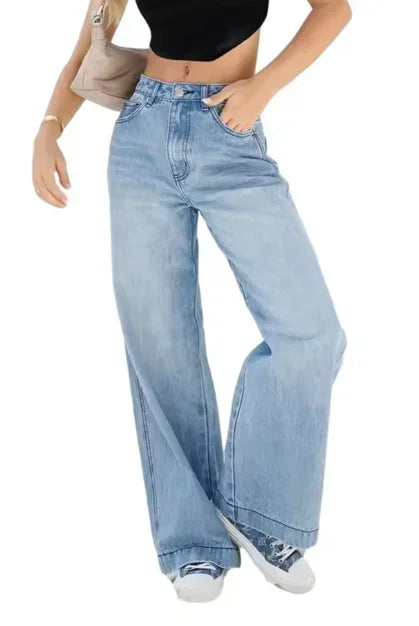 2025 Women's Straight Jeans Four Seasons High Waist Loose Fashion Casual Wide Leg Jeans Comfortable Commuting Streetwear Pants