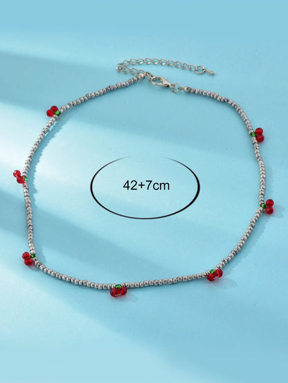 Long Way New Summer Lovely Rice Beaded Beaded Necklace Fresh With Strawberry Cherry Necklace Women
