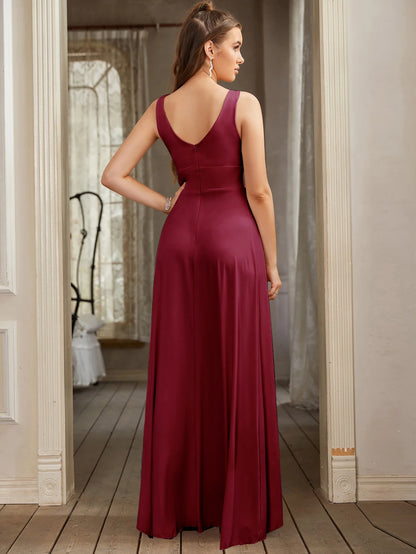 Women Evening Dresses 2023 Sister Group Sexy Split V Neck Backless Sleeveless Formal Wedding Party Prom Gowns Bridesmaid Vestido