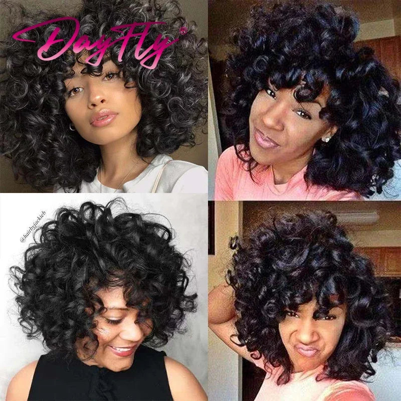 Brazilian Hair Weave Bundles 100% Human Hair Bundles Short Curly Hair Bundles 8Inch 6 Bundles Colored Hair Extensions For Women