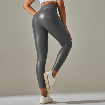 PU Leather Pants Yoga Leggings for External Wear High Waist Leather Sexy Leggings Trousers Women's Stretch Pantalon
