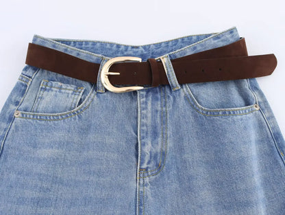 Women's new chic fashion With belt loose side pockets casual versatile jeans retro high waisted zipper women's denim pants